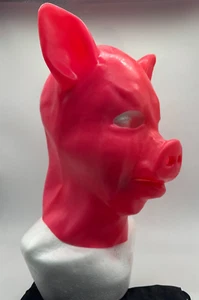 Rosa Latex Schwein Haube Maske - Fetisch Kostüm Kopfbedeckung Gummi Cosplay Tier Spielen - Bild 1 von 8