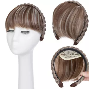 Braided Headband With Bangs Hair Extensions Air Bangs Hairpiece for Women Girls - Picture 1 of 14