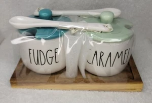Rae Dunn FUDGE CARAMEL Lids  Spoons Containers Ice Cream Summer - Picture 1 of 4