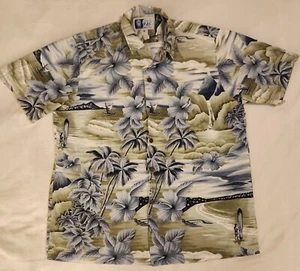 RJC Medium Hawaiihemd - Blau- und Grüntöne mit Inselszenen und Palmen - Bild 1 von 13