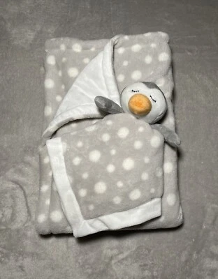 Manta reversible para bebé Parents Choice Penguin Lovey gris puntos círculos blancos 2 piezas Foto 1 de 4