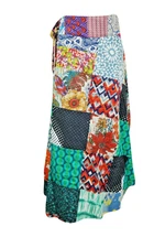 Boho Gypsy WRAP MAXI Colorful Cotton SKIRT Wrap AROUND Skirt Patchwork HANDMADE