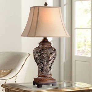 Leafwork Traditional Table Lamp 32 1/2" Tall Bronze Leaf USB Port Bedroom Office - Picture 1 of 9