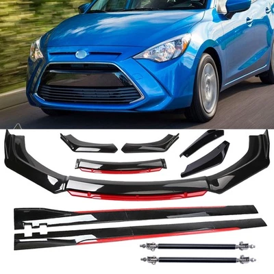 Front Bumper Lip Spoiler Splitter Glossy Black Red For Toyota Yaris/R Side Skirt - Изображение 1 из 4