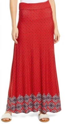 Maxi Falda Loveappella Mujer Talla Mediana Roja Ditsy Lunares Geométricos Pull On Foto 1 de 4