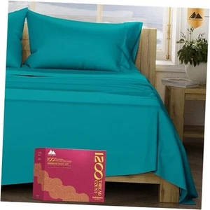 100% Egyptian Cotton Sheets Queen Size - 1200 Thread Count 4 PC Queen Sheet - Picture 1 of 7
