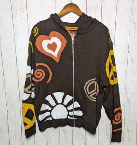 Sudadera con Capucha Tejida Marrón Diseño ASOS Floral Retro Cremallera Frontal Unisex M Flor Hippie Boho - Imagen 1 de 9