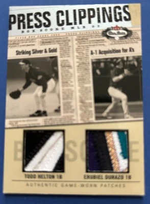 2003 Fleer Box Score "Press Clippings" Dual Patch Helton/Durazo 148/150 - Image 1 of 2