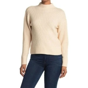 Sophie Rue Women's Mock Neck Chevron Ribbed Sweater in Oatmeal Medium MSRP $48 - Picture 1 of 4