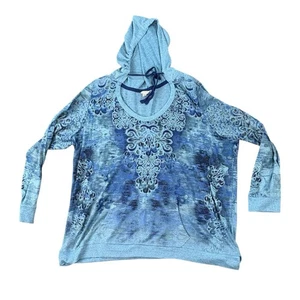 Sonoma Woman Lightweight Knit Hoodie Size 2X Blue Pouch Pocket - Picture 1 of 4
