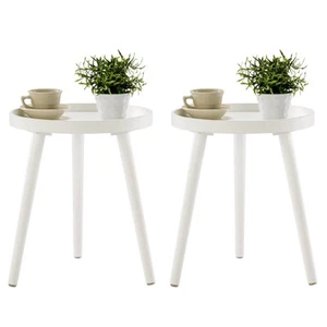 White Round Side Table Set of 2, Tray Nightstand Sofa Coffee End Table for Li... - Picture 1 of 8