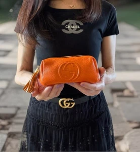 Gucci Soho Interlock GG Leather Small Cosmetic Case Pouch; Orange - Picture 1 of 24