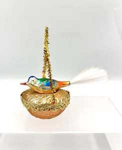 Blumchen Inge-Glas Blue Bird In Nest Glass Vintage Christmas Ornament Germany - Picture 1 of 7