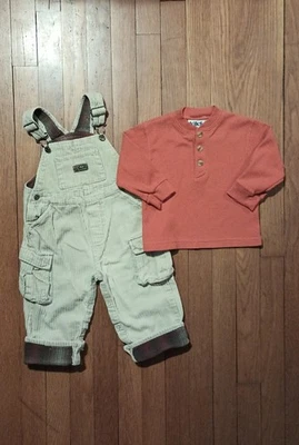 Macacão infantil 'exterior' 18 mos criança meninos veludo bronzeado, L/S Henley - Imagem 1 de 4