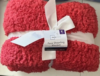 Manta Mainstays imitación piel de oveja suave acogedora cómoda, ROJA King 102"X90", para adulto Foto 1 de 4