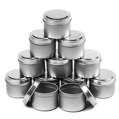 4 oz Silver Color Seamless Metal Candle Tins with Lids (6-12-24-48 count) - Image 1 of 2