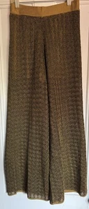 ZARA Crochet Pants Knit Wide Leg Elastic Waist Mustard/Gold Metallic Size Med - Picture 1 of 9