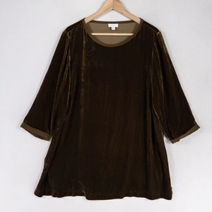 J. Jill Tunic Top Blouse XL PETITE Olive Green Velvet Silk Blend Elegant Slinky - Picture 1 of 8