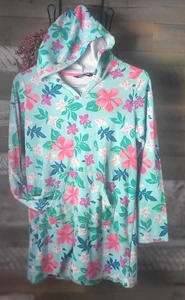 Lands End Terry Cloth Hawaiian Floral Hoodie Swim Girls Cover-Up X L 14 dress - Picture 1 of 2
