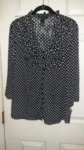 INC International Concepts V-Ausschnitt Bluse Größe 1X schwarz & weiß gepunktet neu  - Bild 1 von 7