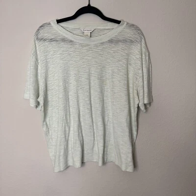 Club Monaco 女式上衣大号基本绿色条纹舒适 T 恤方格运动休闲 — 第 1/4 张图片