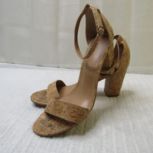 Kelly Katie Hailee Women Size 9.5M Natural Cork Wood Block Heel Open Toe Sandal - Picture 1 of 14