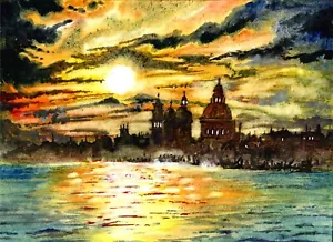 ORIGINAL - Venice At Sunset, Venice Skyline, Beautiful Venice, Venetian Skyline - Picture 1 of 1