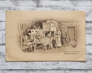 Postcard greeting Russia farmhouse family chickens postcard field post 1st world war old - Picture 1 of 2
