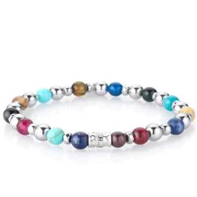 Bracciale Gerba Da Uomo Shine 444 con pietre Agata multicolor Ematite e Argento - Immagine 1 di 2