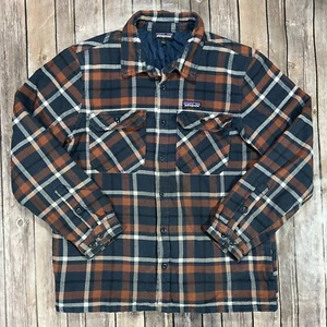 Patagonia Insulated Fjord Flannel Shirt Jacket Large Men Blue Plaid Shacket READ - Picture 1 of 9