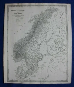SCHWEDEN, NORWEGEN, DÄNEMARK, original antike Karte, SDUK, 1844 - Bild 1 von 4