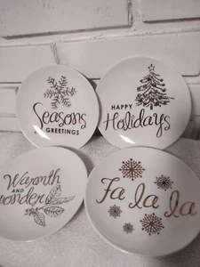 NWT American Atelier 4pc Christmas Holiday Porcelain Canape Plates 6" - Picture 1 of 12