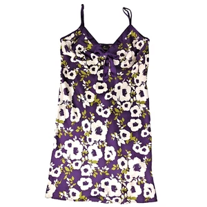 John Lewis Silk Chemise Nightie Slip Dress | Bold Purple Floral | Sz 10 - Picture 1 of 8