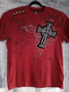 Y2K Wings Cross Goth Grunge T Shirt Raw Blue Size 3XL Red Black 3D Studs Skater - Picture 1 of 16