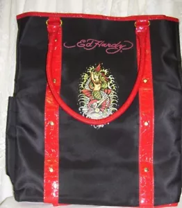 Ed Hardy Back Pack Satchel Black with Red Patent Accents - Picture 1 of 3