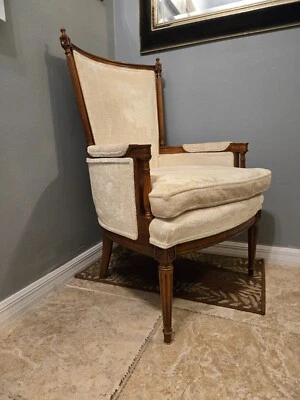 French Louis XVI Style Vintage High Back Bergère Chair - Image 1 of 4