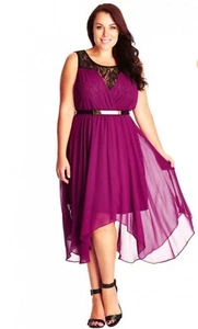 New CITY CHIC Size 22W XL Lace Layer Chiffon Mulberry  Purple Keyole Dress - Picture 1 of 3