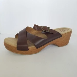 Dansko Womens 41 US 10.5-11 Brown Leather Slide Sandals Buckle Slip On Platform  - Picture 1 of 10
