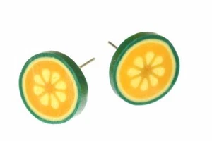 Boucles D'Oreilles Miniblings En Forme De Citrouille Vert Jaune Rond 1Cm - Imagen 1 de 5