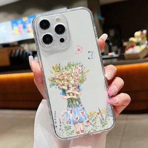 Girl's Flower For iPhone 15 Pro Max 14 13 12 11 8 7 ShockProof Soft Case Cover - Picture 1 of 18