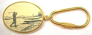 Portachiavi golf Barlow finto scrimshaw art da collezione vintage oro made in USA - Foto 1 di 1
