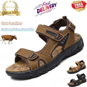 🔥Mens Summer Sandals Leather Walking Hiking Trekking Sports Sandals Beach Shoes - Picture 1 of 27