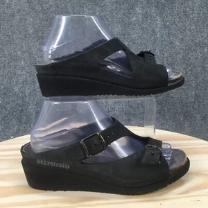 Mephisto Sandals Womens 39 Elka Slide Black Slip On Casual Open Toe Wedge Heels - Picture 1 of 16