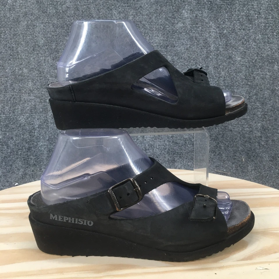Mephisto Sandals Womens 39 Elka Slide Black Slip On Casual Open Toe Wedge Heels - Image 1 of 4