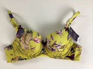 Cacique Lane Bryant Boost Balconette Bra Underwire Yellow Floral 34A 36A NWT - Picture 1 of 9
