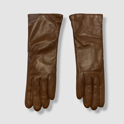 $150 Portolano Women's Brown Saddle Napa Cashmere Leather Gloves Size 7 - Image 1 of 4