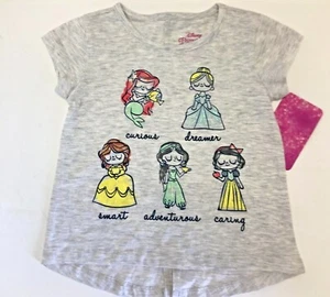 Disney Princess Traits Toddler Girls T-Shirt Grey Graphic Glitter Belle Ariel 2T - Picture 1 of 7