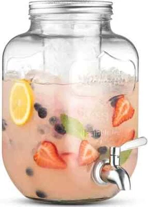 5L Glass Drinks Dispenser with Tap Lid Beverage Jar Cocktail Juice Party BBQ - Picture 1 of 9