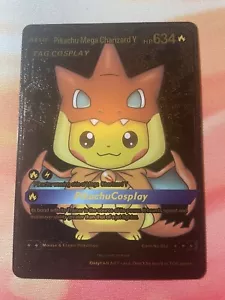 Pikachu Mega Charizard Etichetta Y Cosplay Hp634 Carta Fan Art Foil Nero #002 - Foto 1 di 2