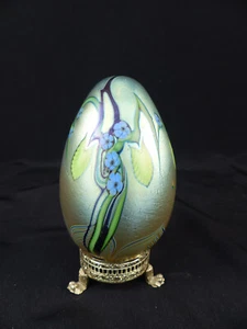 Vintage Orient and Flume Art Glass Floral Pulled Feather Egg Paperweight & Stand - Picture 1 of 10